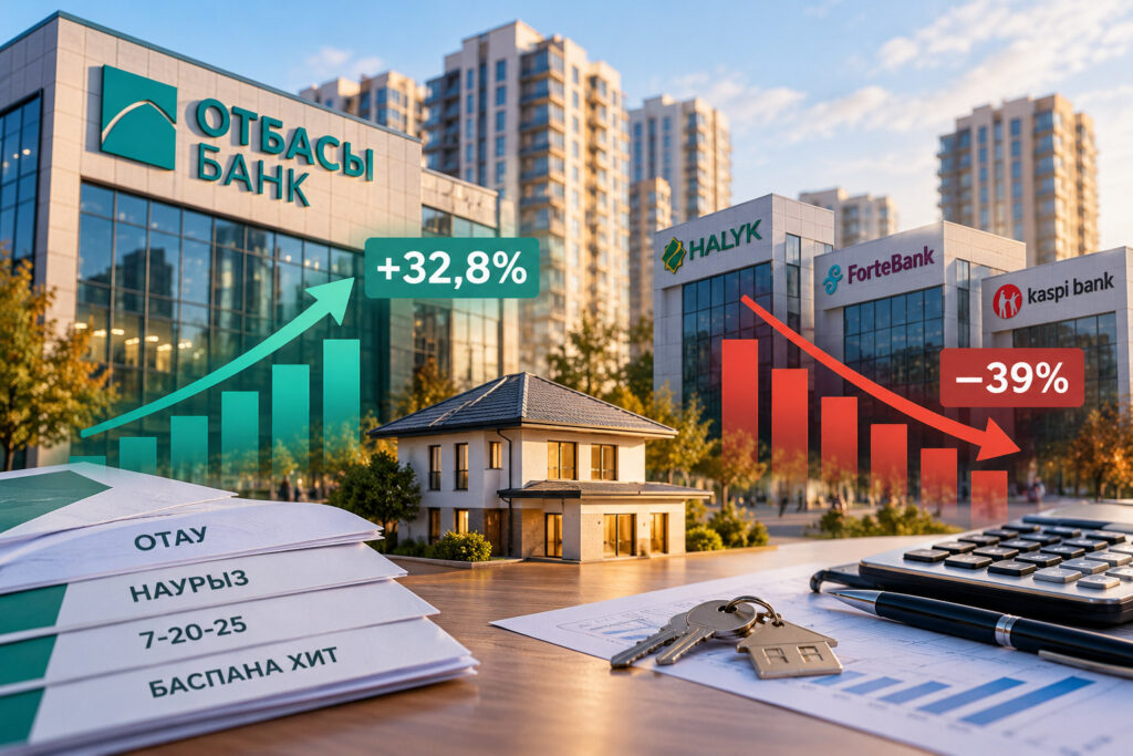 Ипотека в Казахстане в 2026 году: почему Отбасы банк растёт, а другие банки сокращают выдачи на 39%